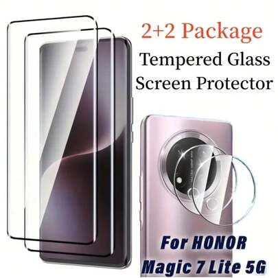 2+2pcs High-Definition Tempered Glass Screen Protector And Camera Lens Protector For Honor Magic 7 Pro 5G/ Magic 7 Lite /Magic 7 /Magic 8 Pro /Magic V3 /Magic V5, Curved Full Coverage, Bubble-Free, High Clarity, Specially Designed For Honor Magic Series