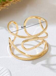 1pc Fashionable Women Asymmetrical Double Layer Geometric Line Metal Shiny Bracelet, Suitable For Daily/Party Wear