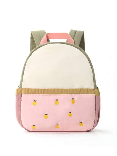 1 Peça Mochila Fofa Infantil, Combinação de Cores, Bordado de Maçã Cartoon, Bolsa Escolar de Jardim de Infância, Mini Mochila Leve de Viagem, Presente para Crianças