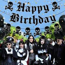 万圣节主题黑色骷髅花环吊旗，恐怖派对装饰，哥特式生日横幅 - 黑色闪光骷髅花环，适合尖叫派对和里程碑庆祝活动（20 岁、30 岁、40 岁），万圣节主题装饰