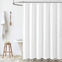 78 Inches Long Shower Curtain, Boho Tufted  Striped Tall Cloth Shower Curtains For Bathroom Decor, Large Hotel Spa Luxury Shower Curtain Set With Hooks, Wrinkle Free, White, 72x78 - 白色 - 查看 9