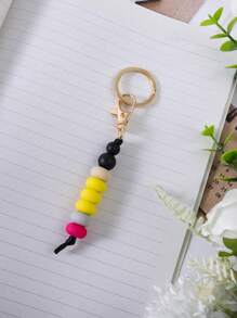 1pc Abacus, Smiling Face, Apple, Book Silicone Beaded Keychain, Women Backpack Pendant Accessory, Back To School, Teacher's Day Gift