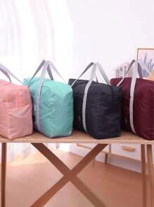 1pc Foldable Laundry Bag With Logo, Travel Organizer, Lightweight Washing Bag With Shoulder Strap, Durable Drawstring Closure, Multipurpose Rectangular Woven Toiletry Bag, Portable Closet Organizer, Space-Saving Home Storage, Carry-On Luggage, Suitable For Home And Travel, Essential For Back To School Storage