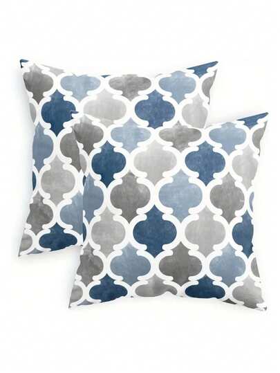 1/2/4 Pcs Bohemian Modern Geometric Pattern Throw Pillow Covers, 100% Polyester, Soft & Comfortable, Easy To Clean, Zipper Closure, Suitable For Sofa And Living Room - Blue Gray, Autumn Decor, Room Decor