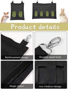 Hanging Oxford Cloth Breathable Grass Bag, Small Pet Food Feeder Bag, Rabbit Hay Storage Bag, Suitable For Small Pets Feeding - Black - View 5
