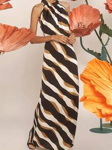 Robe sans manches distinctive à rayures - Polyester léger, tenue de plage d'été casual - Multicolore - Voir 1