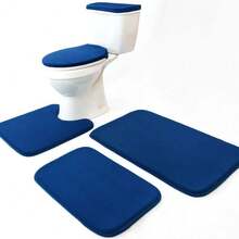 Local Delivery-Madeals Memory Foam Toilet Rug Set 3 Piece And Bathroom Mat With Toilet Lid Cover And Tank Cover Set Black - Navy Blue - View 6