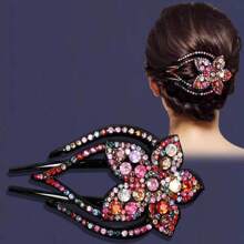 1 pièce Attache à cheveux fleur strass, douce, cool, haut de gamme, élégante. Pince à cheveux pour coiffure relevée de femme, convient pour un port quotidien, à la maison, en extérieur, pour aller travailler, en rendez-vous, décontracté, au bureau. Barrettes à cheveux pour la Saint-Valentin