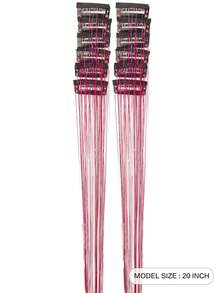 12pcs Clip-In Long Straight Synthetic Hair Extensions, Fashion Women Party & Christmas Gift: Gold Metallic Color Hair Extensions, 20 Inch Clip-In Colorful Glitter Hair Extensions, Fairy Theme Party Holiday Gift: Sparkling Hair Accessories - Red Violet - View 3