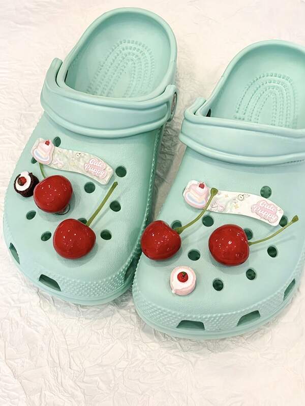 8 pièces Ensemble de décorations à accessoiriser pour chaussures, motifs cerises et gâteaux, convient pour sabots ajourés, sandales de plage, et tongs