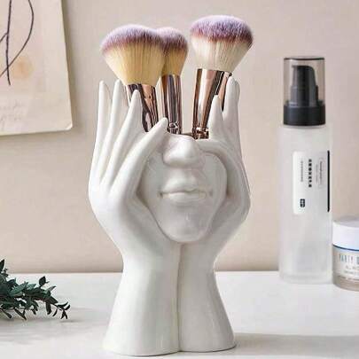 1 件轻奢柔美风格艺术洗脸刷架，优雅化妆品及配饰收纳盒（白色）家居浴室装饰秋季装饰化妆品收纳盒返校