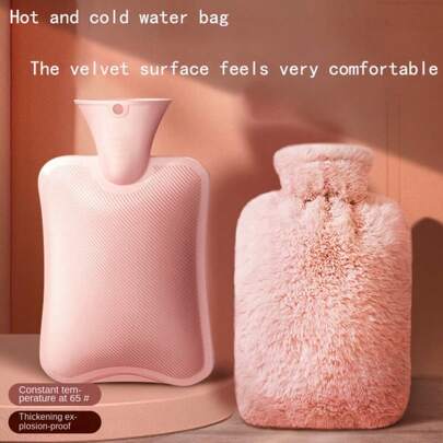 1pc Water Filled Hot Water Bottle With Plush Cover, Suitable For Girls, Can Be Used As Heating Pad, Warming Belly Item, Hot Water Bottle, Small Size, Portable, Can Be Filled With Water, Warm Hands, Can Be Filled With Water, Hand Warmer