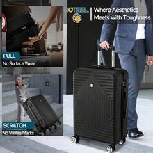 tooluck 三件套行李箱套装，ABS+PC硬壳拉杆箱，带轮旅行箱，TSA认证锁，含随身行李袋和洗漱包，男女通用旅行箱套装，黑色拉杆箱，万向轮旅行箱，硬壳旅行箱，手提行李箱，女士旅行必备，适合度假、商务出行，大容量旅行必备，旅行配件，旅行收纳整理，旅行用品 - 黑色 - 查看 3
