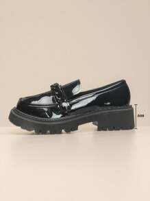 Mädchen Retro Schleifen Ballerinas - atmungsaktive Loafers mit dicker gepolsterter Sohle, runde Zehenform bequeme Flats in Schwarz