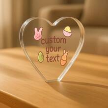 1pc Acrylic Decorations Custom Easter Acrylic Heart Plaque With Carrots, Personalized Spring Holiday Decor For Easter Table, Cute Gift Idea For Children, Girlfriend, Or Family, Bunny And Carrot Theme Ornament, Transparent Acrylic Block For Easter Sunday Display, Thoughtful Keepsake For Easter Party