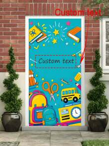 1 pieza Cortina de decoración de dibujos animados de vuelta a la escuela - Texto personalizable, diseño de lápiz y libro - No se requiere electricidad, adecuado para el aula, educación en el hogar, decoración de fiestas, tema del aula, decoración de bienvenida de fácil colgado, arreglo de eventos, impresión gráfica