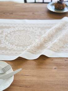 1 Stück Tischläufer im Boho-Stil, beige Blumenstickerei, selbstgemachte Küchen- und Esszimmer-Dekoration, rechteckig mit Quasten, geeignet für Feiertage, Geburtstage, Hochzeiten, Heimdekoration, Fotohintergrund