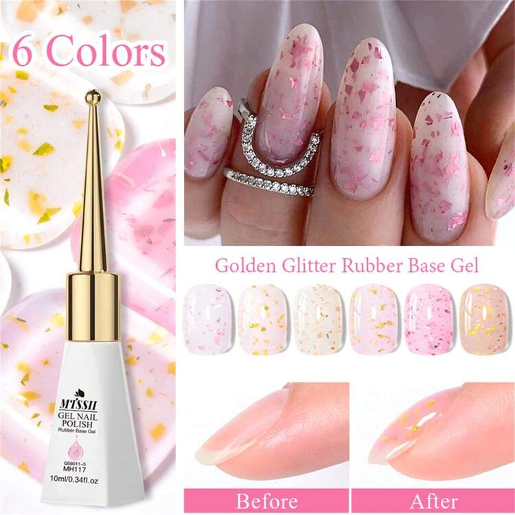 Mtssii 10毫升二合一闪粉橡胶底胶指甲油粉色牛奶金箔亮片底油可卸半永久UV LED自流平美甲油胶美甲用品 - 彩色 - 查看 5
