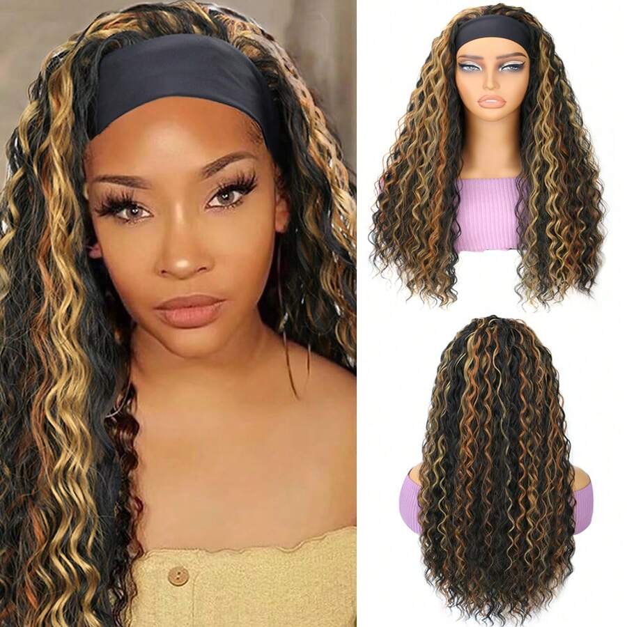 Synthetic Kinky Curly Headband Wig Long Deep Wave Afro Kinky Wigs With Headband For Women - P1B/30/27 - 查看 1