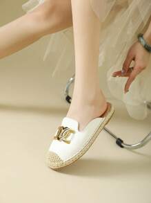 1 Pair Women Open Toe Flat Mule Sandals, Bohemian Pearl Decor Fisherman Slip-On Slouchy Summer Slippers