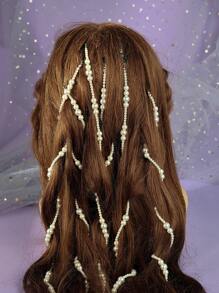 1pc/6pcs Faux Pearl Hair Clip Braiding Clips Long Hair Extension Chain DIY Accessories Fashion Hair Band Masquerade Accessories For Women, Head Chain, Head Pieces Jewelry