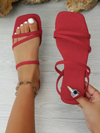 Damskie, uniwersalne, płaskie sandały w jednolitym kolorze, w stylu boho, sznurowane, modne buty plażowe, sandały na niskim obcasie na lato