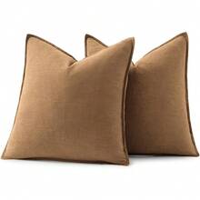 Local Delivery- Decorative Linen Pillow Covers 18x18 Inch Natural Beige ​Boho Farmhouse​ ​Neutral Couch Throw Pillows For Bed Pack Of 2 Accent Outdoor Pillowcase Modern Sofa Cushion Livingroom Home Decor - 棕色 - 查看 6