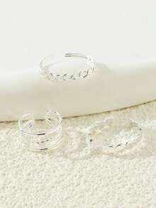 3 Pieces Minimal Metal Toe Rings Set For Women Summer Vacation Beach Jewelry - Silver - View 2