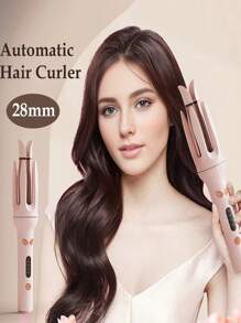 Automatic Curling Iron,Four Temperature Levels Can Be Selected,Rotating Curling Iron,Diameter 28mm, Rotating Curling Wand For Hair Styling, Light Pink