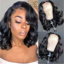 200% Density Glueless Human Hair Wig Body Wave Short Bob 13X4 Frontal Lace Wig For Women Pre Plucked Grade Breathable Lace Natural Hairline Simple Wear Natural Look Brazilian Party Date Vacation Cosplay Rainbow Festival
