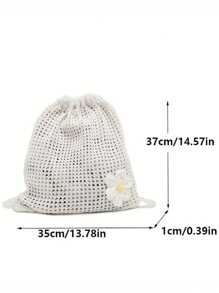 Woven Drawstring Backpack For Women, Simple & Fashion Handbag, Beige Crochet Sling Bag With Open Design, New Minimalist Hollow Knitted Drawstring Backpack, Bohemian Crochet Tote Bag - Stylish Summer Beach Shoulder Bag, Suitable For Casual Outings And Relaxation, Beach Bag For Beach And Casual Wear, Beach Essential, School Backpack