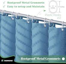 Extra Long Shower Curtain, 84 Inch Long Boho Tufted  Striped Fabric Shower Curtain For Bathroom, Tall Shabby Chic Waterproof Cloth Shower Curtain Set With Hook, Moonlight Blue, 72x84 - 藍色 - 查看 7