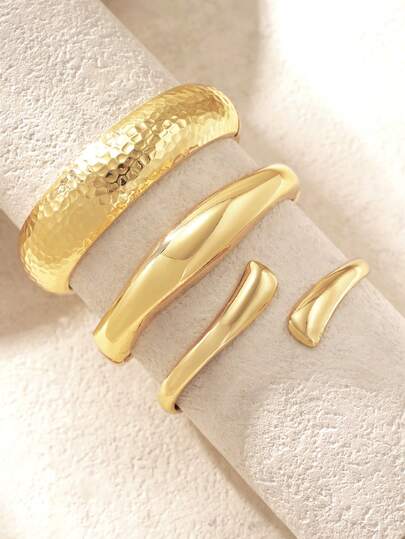 1 Bộ Vòng tay kim loại hiệu ứng hình ảnh chồng lên nhau bằng da rắn và mịn màu vàng, Vòng tay thời trang thích hợp cho các cặp đôi, tụ tập bạn bè, đi làm, đeo hàng ngày