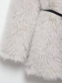 DEEKA New Autumn/Winter Faux Fur Trim Mid-Length Thick Warm Coat With Belt - Beige - View 6