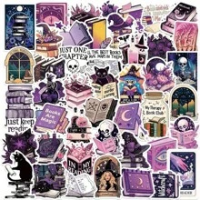 50 pezzi Adesivi a forma di libro da strega per Kindle, adesivi in vinile estetici e magici da strega per laptop, iPad, e-book reader, borraccia, ragazze, romanticismo erotico (viola), forniture scolastiche, ritorno a scuola