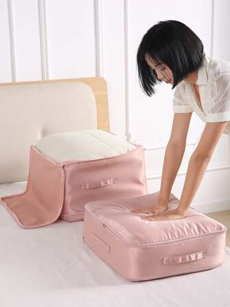 1pc Large Capacity Nylon Storage Bag - Space Saving Compressed Organizer Bag, Washable Compression Bag For Bedding, Blankets, With Zipper Closure, Durable Rectangular Storage Bag For Moving, Travel, Clothing