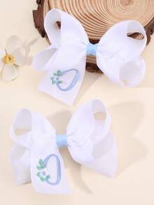 2 件女孩 A-Z 刺绣字母印花蝴蝶结发夹，简约白色缎带蝴蝶结发夹，可爱时尚发饰，适合日常/派对/学校 - 彩色 - 查看 19