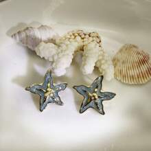 1 Pair Summer Fashion Enamel Drip Oil Starfish Stud Earrings, Suitable For Women Casual Beach Wear Decoration Earrings