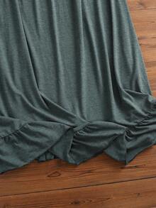 Plus Size Solid Color Long Loose Curved Hem Short Sleeve Women Dress Outfit, For Summer - Black - View 5