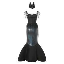 Mermaid Cosplay Fancy Dress For Women Halloween Cosplay Off Shoulder Mermaid Tail Dress Fishtail Long Skirt Performance Costumes Adult Role Play Party Costumes - Black - View 3