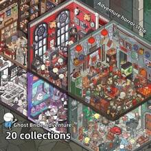 New Adventure Miniature Scene Sticker Collection Set, 20 Different Scenes (New Micro-Horror Theme), Ghost Bride Adventure, Horror Landscaping Stickers, Micro-Horror Hut Notebook Stickers, Scene Handbook Stickers, Educational Toys, Back-To-School Gifts And Halloween Party Gifts School Supplies,Back To School