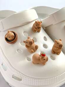 5pcs/10pcs Capybara Shoe Charms, Cartoon Animal All-Match Beach ABS Plastic Shoe Decorations, Cute Cartoon Simple Fashion Versatile Shoe Accessories, Suitable For Sandals, Clogs, DIY - Brown - View 15