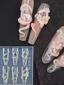 1个蛇形新年玫瑰蛇3D亚克力模具美甲装饰DIY硅胶美甲模板美甲模具，美甲用品，美甲工具，美甲艺术工具，返校季，美甲，美甲工具，适用于按压式美甲 - 無色 - 查看 17