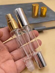 2个0.34盎司双用途香水喷雾瓶，带滚珠 - 透明玻璃材质，可重复灌装，便携实用，是旅行和办公的理想之选，包含香水和护肤喷雾瓶，旅行配件 | 便携式香水分配器 | 可重复灌装喷雾瓶 - 彩色 - 查看 3