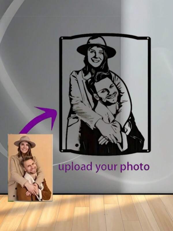 Customized Photo Ironwork Wall Art, Personalized Customization Of Your Photos, Black Photo Frames, Fashionable Handicrafts, Customized Family Member And Pet Photos, Metal Pendants, Suitable For Both Indoor And Outdoor Use, Waterproof And Anti-Corrosion