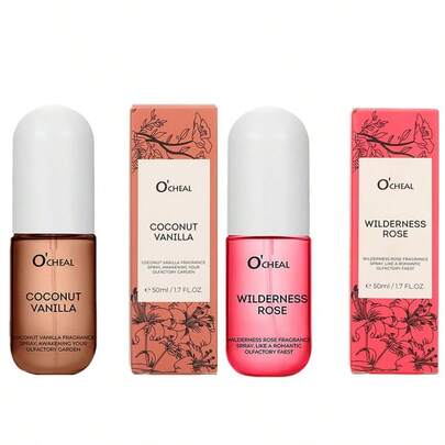 1瓶50毫升椰子香草/野玫瑰身体及头发喷雾，持久留香，清新甜美，便携，适合日常使用，可喷洒于衣物、身体和手臂。