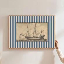 1pc Framed/Unframed Blue Striped Antique Boat Vintage Wall Art Poster Canvas Print Retro Sailboat Nautical Kids Room Decor Nursery Painting For Apartment,Living Room,Bedroom,Modern Home Decoration - Multicolor - View 2