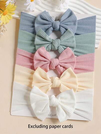 5pcs Knitted Bow Baby Headbands, Soft Comfortable