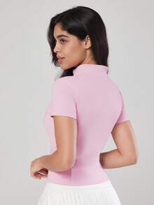 VUTRU Women's Tight-Fitting Short Sleeve Sports Jacket For Running And Fitness, Summer - Pink - View 2