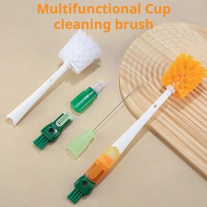 5-In-1 Multipurpose Brush Set, Long Handle Carrot Brush, Milk Bottle Brush, Cup Cleaning Brush, Suitable For Cleaning Thermoses
